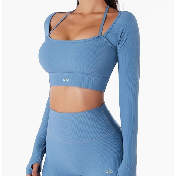 ALO Yoga Tops - ALO Yoga  blue Sports Bra and Shorts Set